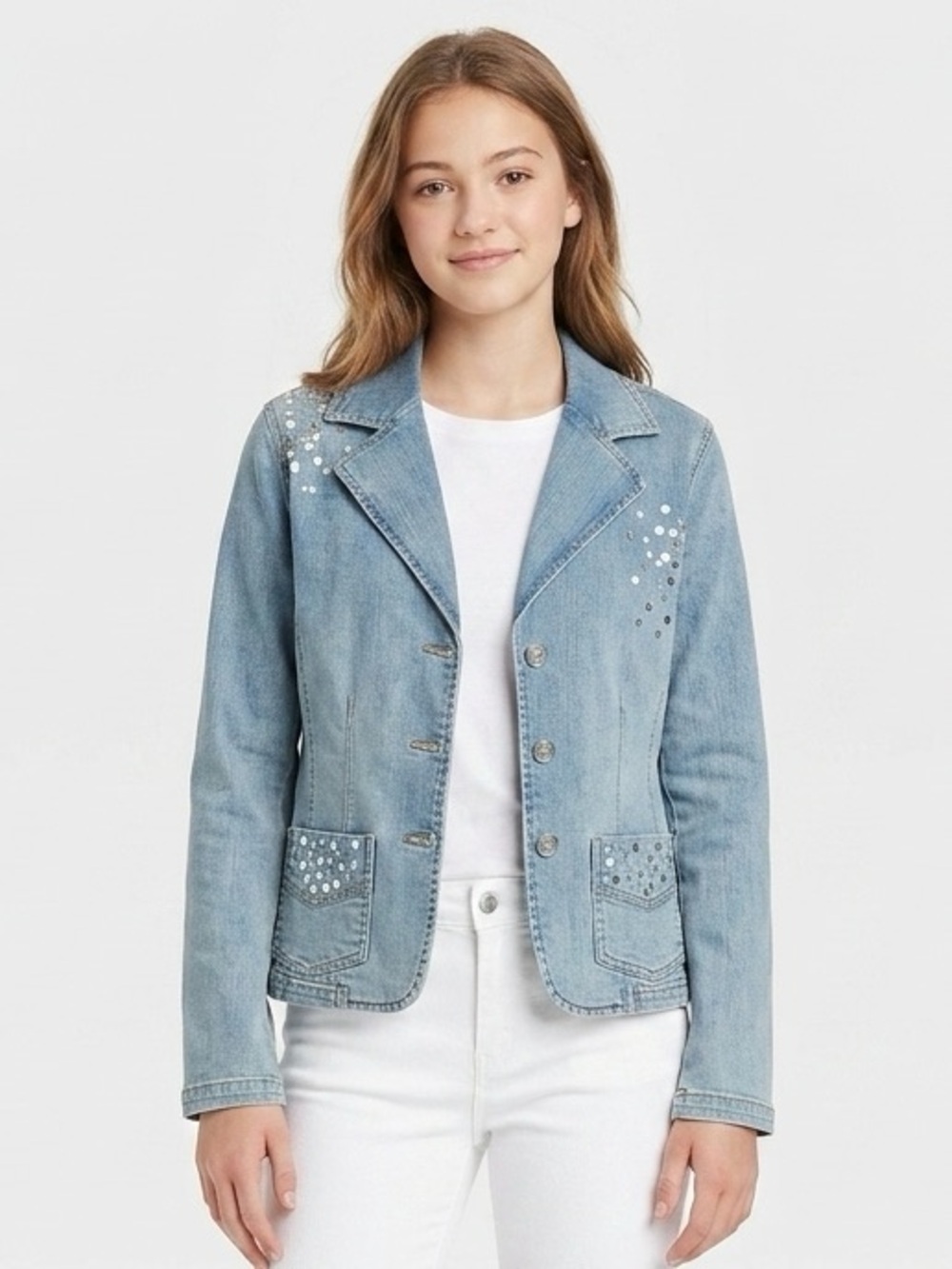 XHILARATION Stretch Vintage Wash Denim Blazer XL Extra Large $18 Fit Adult Small